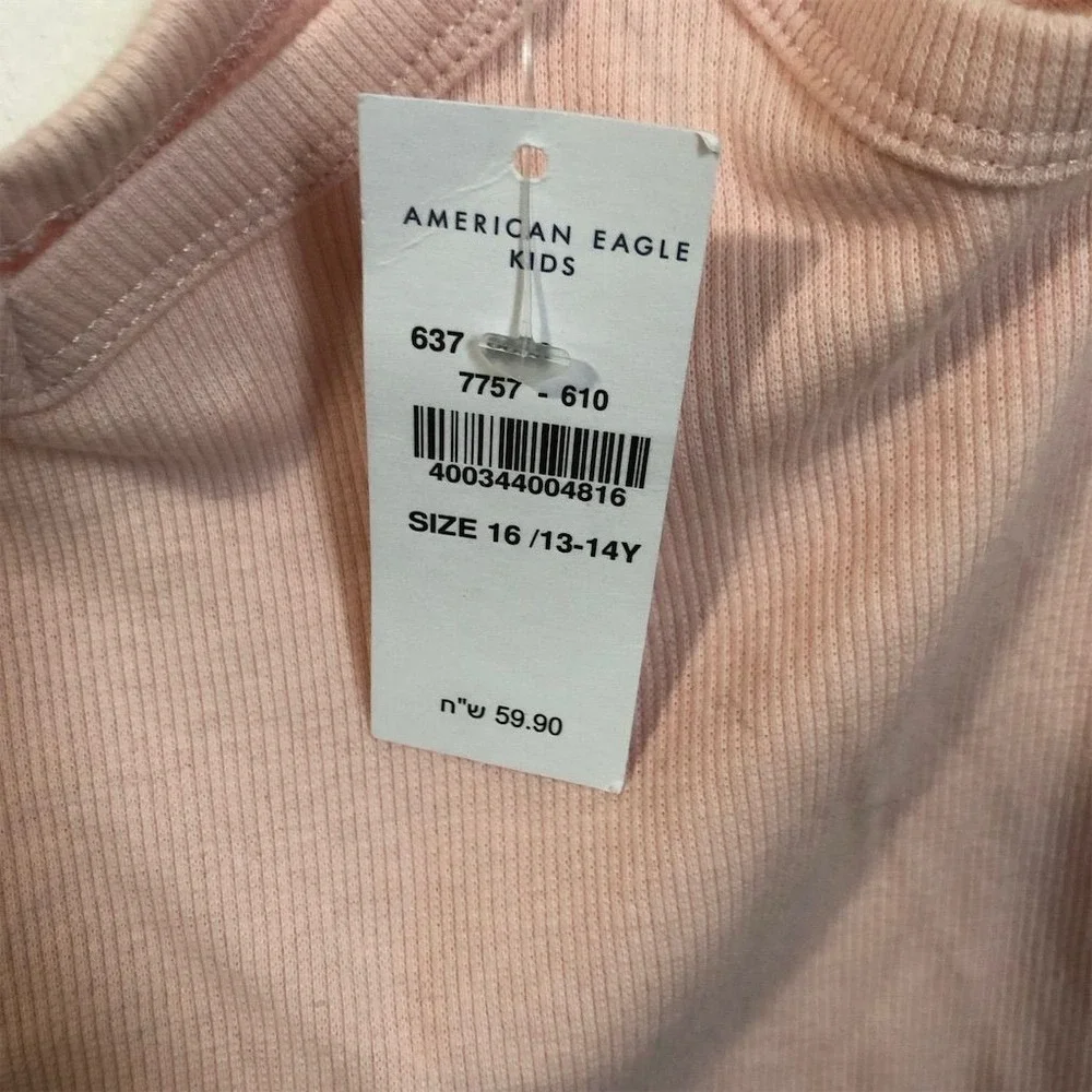 American Eagle Kids Pink Ribbed Cold Shoulder Lettuce Hem Top Size 16 13-14Y NWT